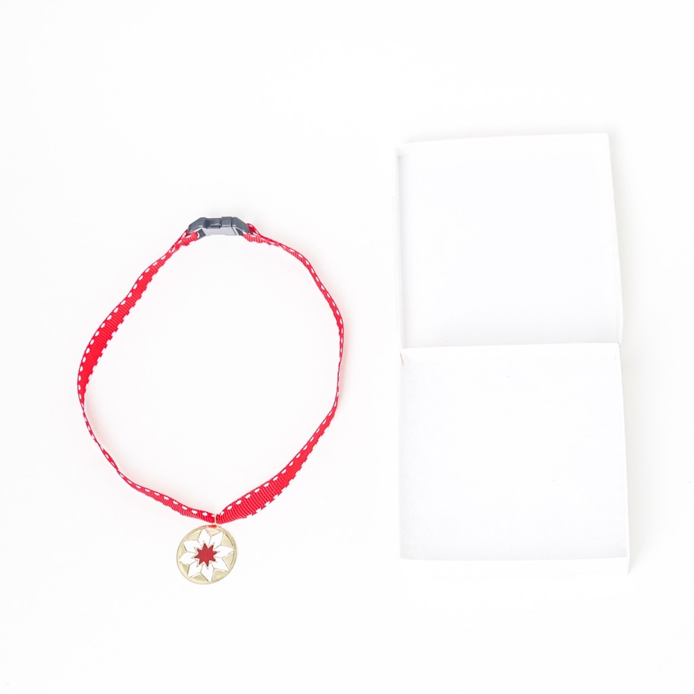 Red Ribbon Choker Neclace Wrap Bracelet Star Floral Pendant w gift box